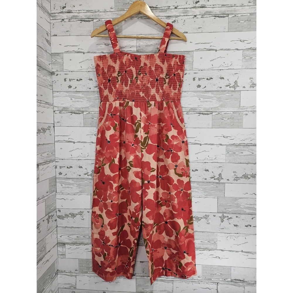 Bohera Danielle's Delight Floral Jumper Red Pink Cotton Linen Jumpsuit XL NEW